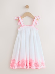 White/Pink Bow Strappy Embroidered Summer Dress (3-16yrs) - Image 5 of 7
