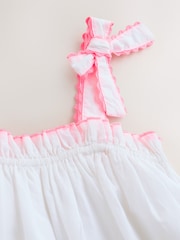 White/Pink Bow Strappy Embroidered Summer Dress (3-16yrs) - Image 6 of 7