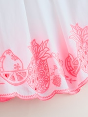 White/Pink Bow Strappy Embroidered Summer Dress (3-16yrs) - Image 7 of 7