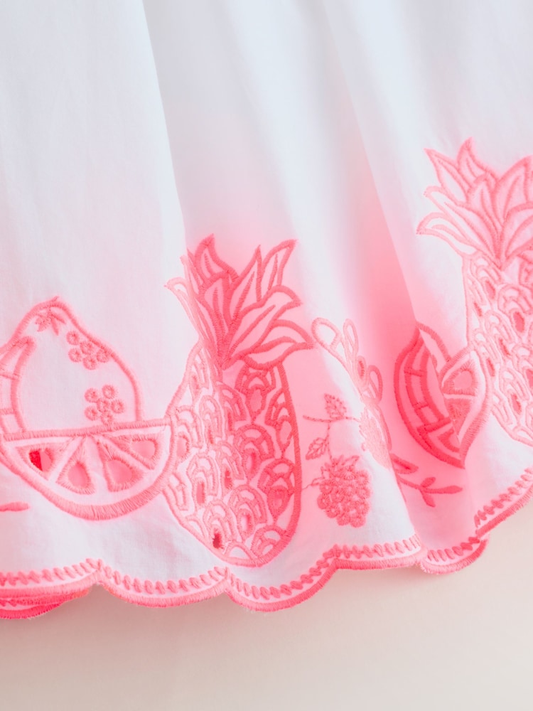 White/Pink Bow Strappy Embroidered Summer Dress (3-16yrs) - Image 7 of 7