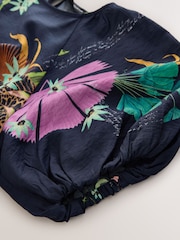 Kew Collection Navy Blue Floral Print Puff Sleeve Midi Dress - Image 7 of 8