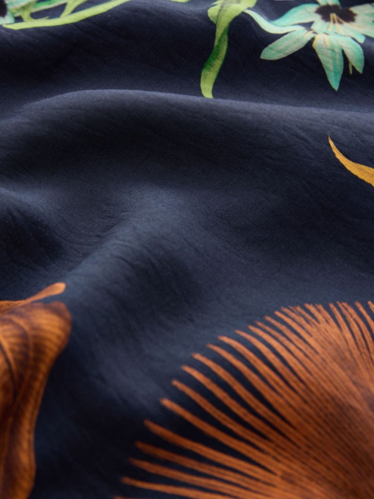 Kew Collection Navy Blue Floral Print Puff Sleeve Midi Dress - Image 8 of 8