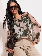 Friends Like These Green Floral Mesh Print Top - Image 1 of 4