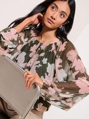 Friends Like These Green Floral Mesh Print Top - Image 4 of 4