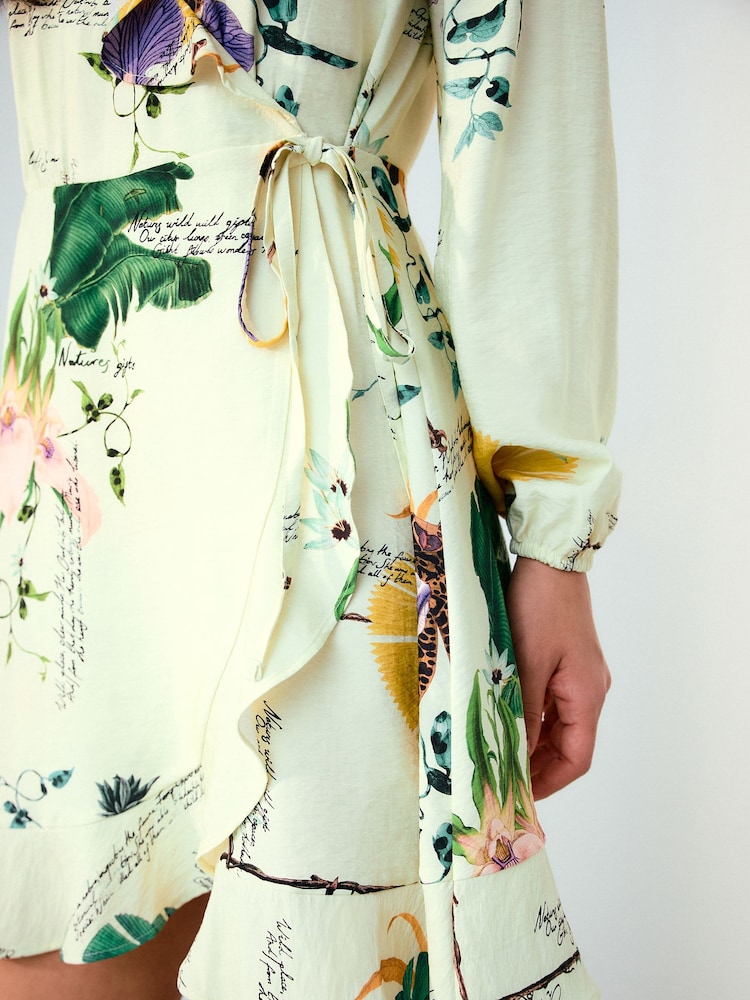 Kew Collection Yellow Floral Print - Long Sleeve Mini Wrap Dress - Slika 5 od 5 Kew Collection Yellow Floral Print - Long Sleeve Mini Wrap Dress - Slika 5 od 5