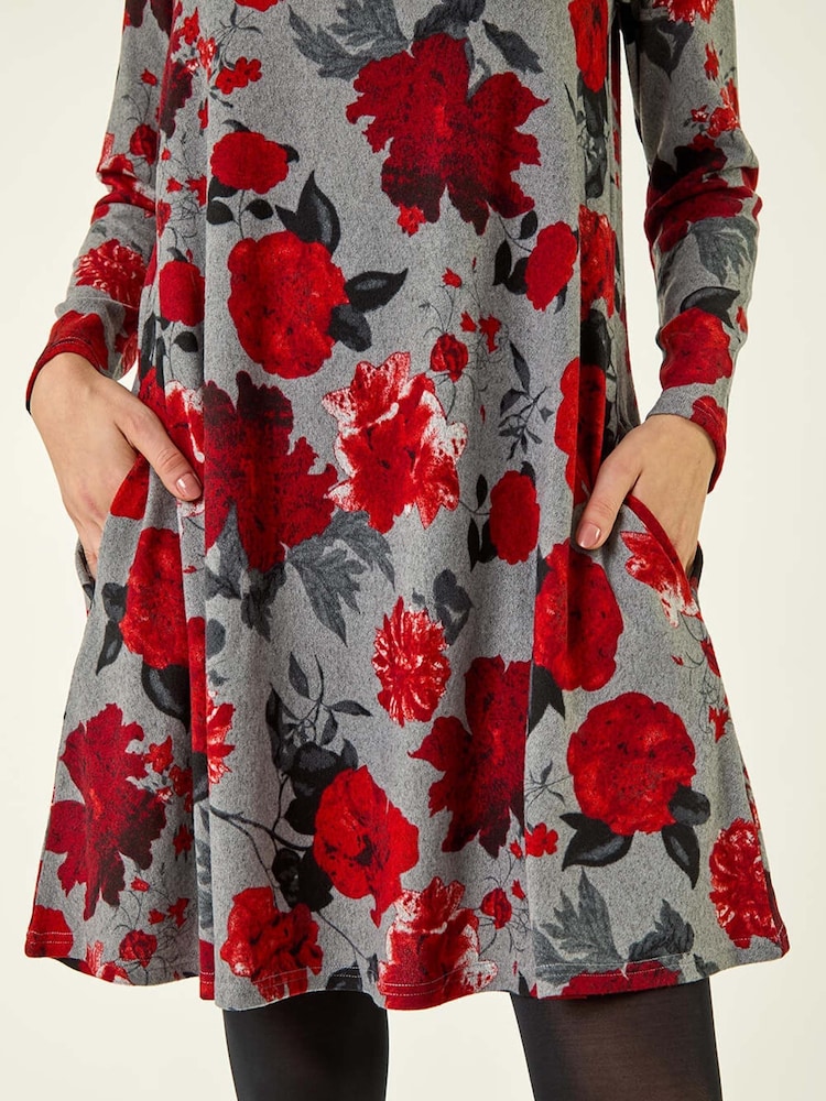 Roman Red Rose Print Stretch Swing Dress - Image 5 of 5 Roman Red Rose Print Stretch Swing Dress - Image 5 of 5