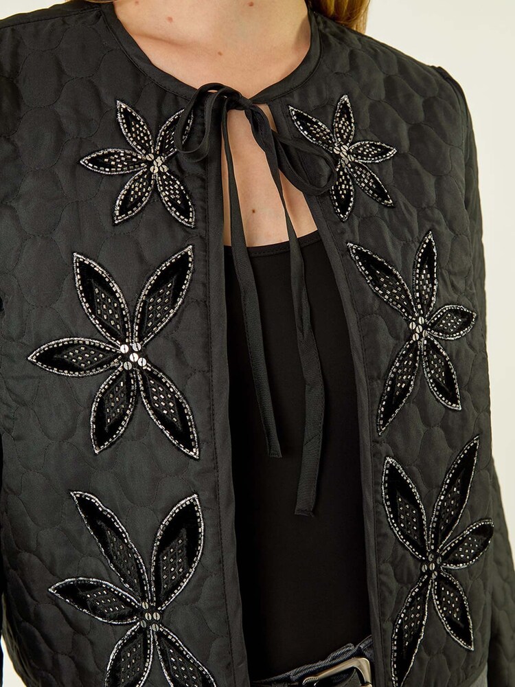 Roman Black Quilted Velvet Trim Jacket - Image 5 of 5