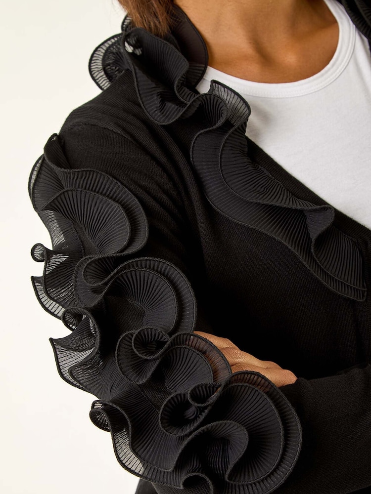 Roman Black Ruffle Contrast Knit Cardigan - Image 5 of 5