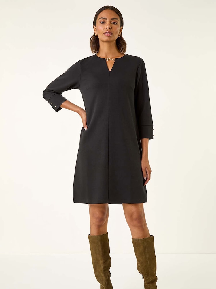 Roman Black Keyhole Chain Shift Dress - Image 1 of 5
