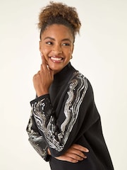 Roman Black Wave Sleeve Knit Jumper - Image 3 of 5