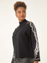 Roman Black Wave Sleeve Knit Jumper - Image 4 of 5