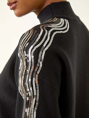 Roman Black Wave Sleeve Knit Jumper - Image 5 of 5