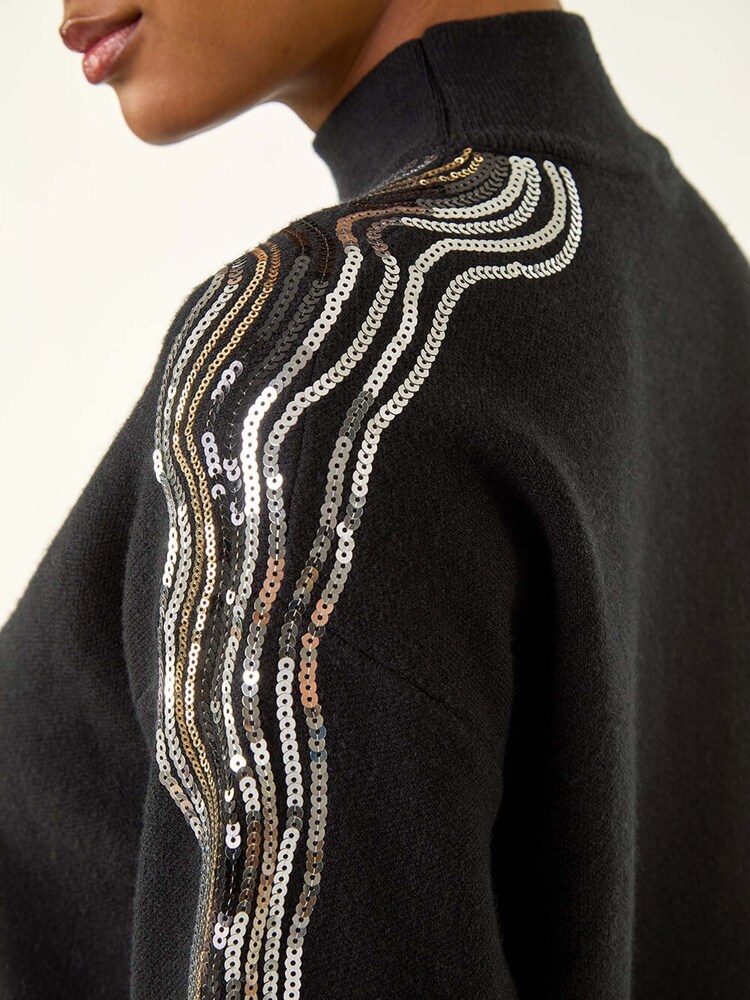 Roman Black Wave Sleeve Knit Jumper - Image 5 of 5