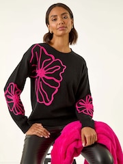 Roman Black Cornelli Rose Knit Jumper - Image 1 of 5