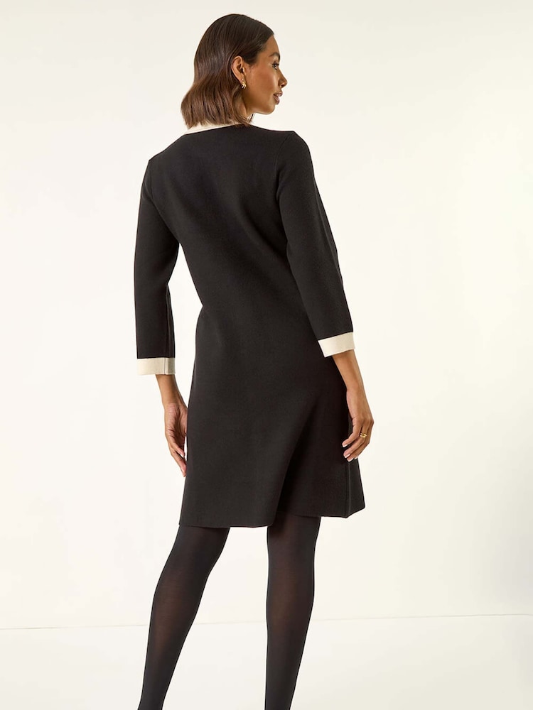 Womens Roman Black Contrast Collar Knitted Dress US 8