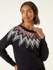 Roman Black Sequin Neckline Knit Jumper - Image 1 of 5