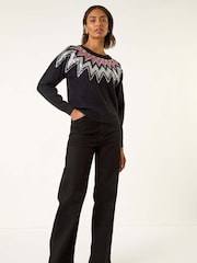 Roman Black Sequin Neckline Knit Jumper - Image 2 of 5