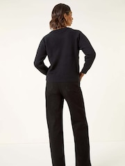 Roman Black Sequin Neckline Knit Jumper - Image 3 of 5