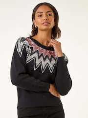 Roman Black Sequin Neckline Knit Jumper - Image 4 of 5