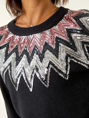 Roman Black Sequin Neckline Knit Jumper - Image 5 of 5