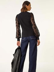Roman Black Lace Sleeve Detail Stretch Blouse - Image 3 of 5