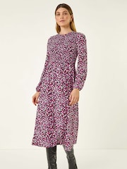 Roman Pink Ditsy Floral Shirred Midi Dress - Image 2 of 5