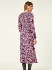 Roman Pink Ditsy Floral Shirred Midi Dress - Image 3 of 5