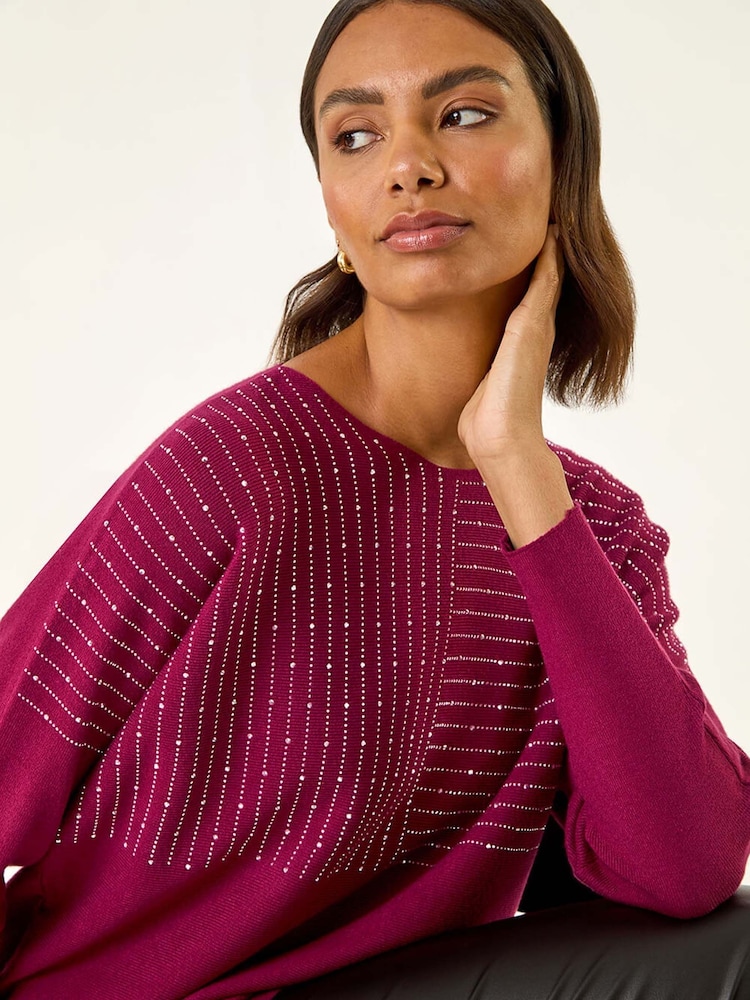 Roman Red Embellished Stripe Knit Jumper - Image 1 of 5 Roman Red Embellished Stripe Knit Jumper - Image 1 of 5