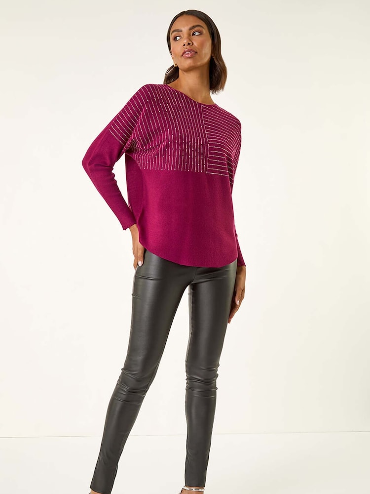 Roman Red Embellished Stripe Knit Jumper - Image 2 of 5 Roman Red Embellished Stripe Knit Jumper - Image 2 of 5