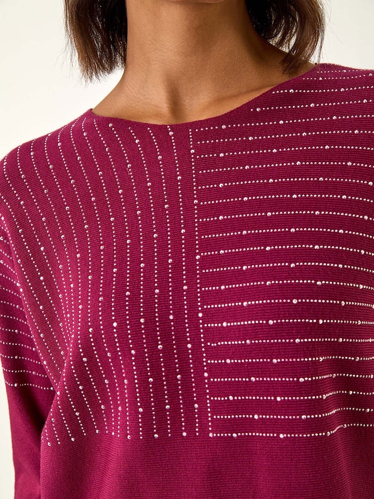 Roman Red Embellished Stripe Knit Jumper - Image 5 of 5 Roman Red Embellished Stripe Knit Jumper - Image 5 of 5