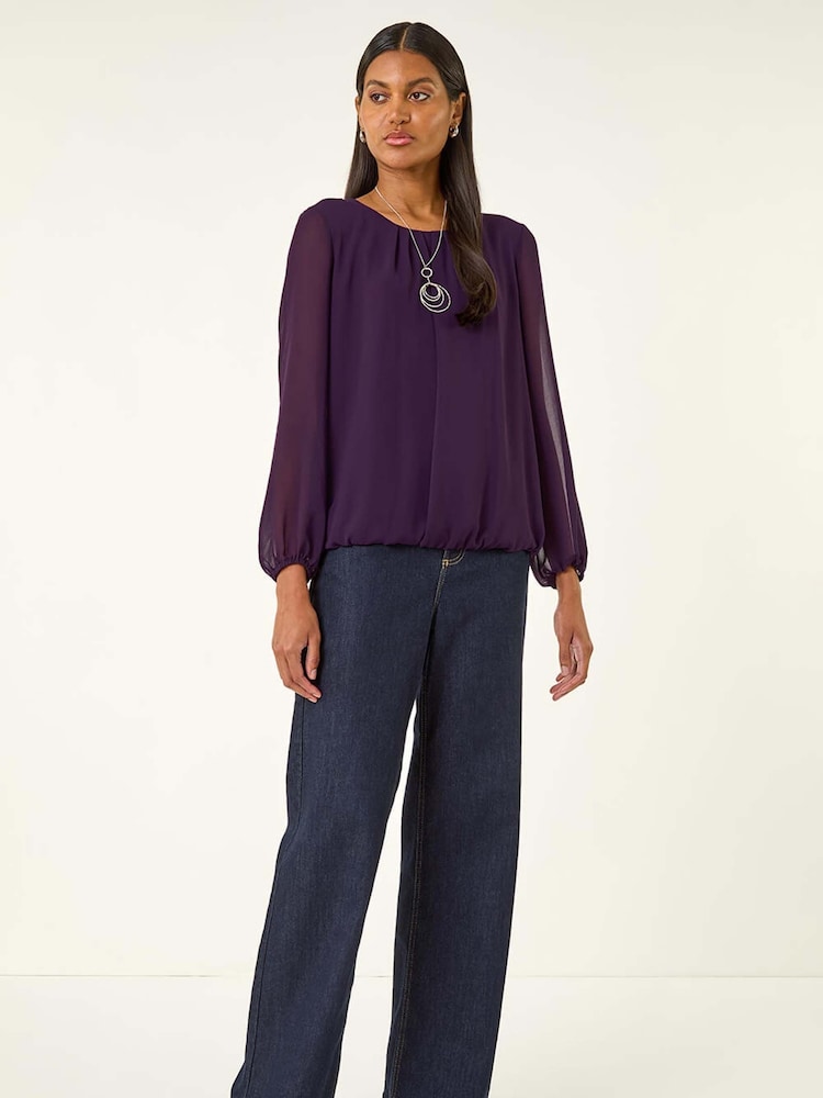 Roman Purple Pleated Chiffon Necklace Tunic Top - Image 2 of 5 Roman Purple Pleated Chiffon Necklace Tunic Top - Image 2 of 5