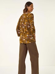 Roman Yellow Textured Floral Pintuck Tunic Top - Image 3 of 5