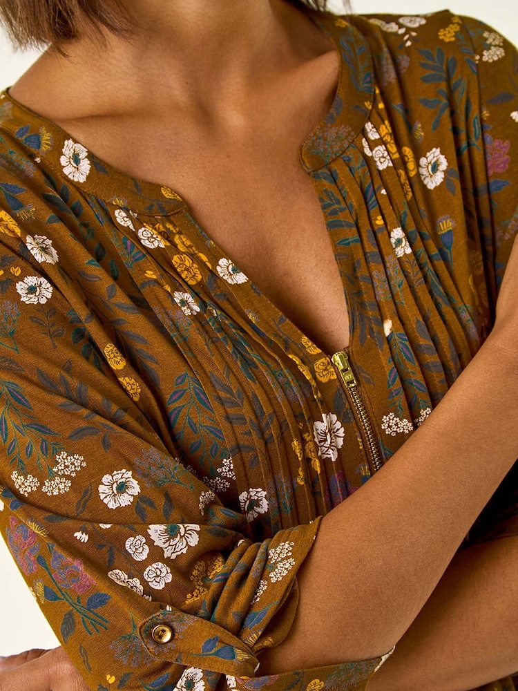 Roman Yellow Textured Floral Pintuck Tunic Top - Image 5 of 5 Roman Yellow Textured Floral Pintuck Tunic Top - Image 5 of 5