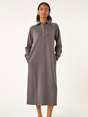 Roman Grey Buttoned Collar Midi Dress - Image 1 of 5