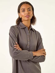 Roman Grey Buttoned Collar Midi Dress - Image 4 of 5