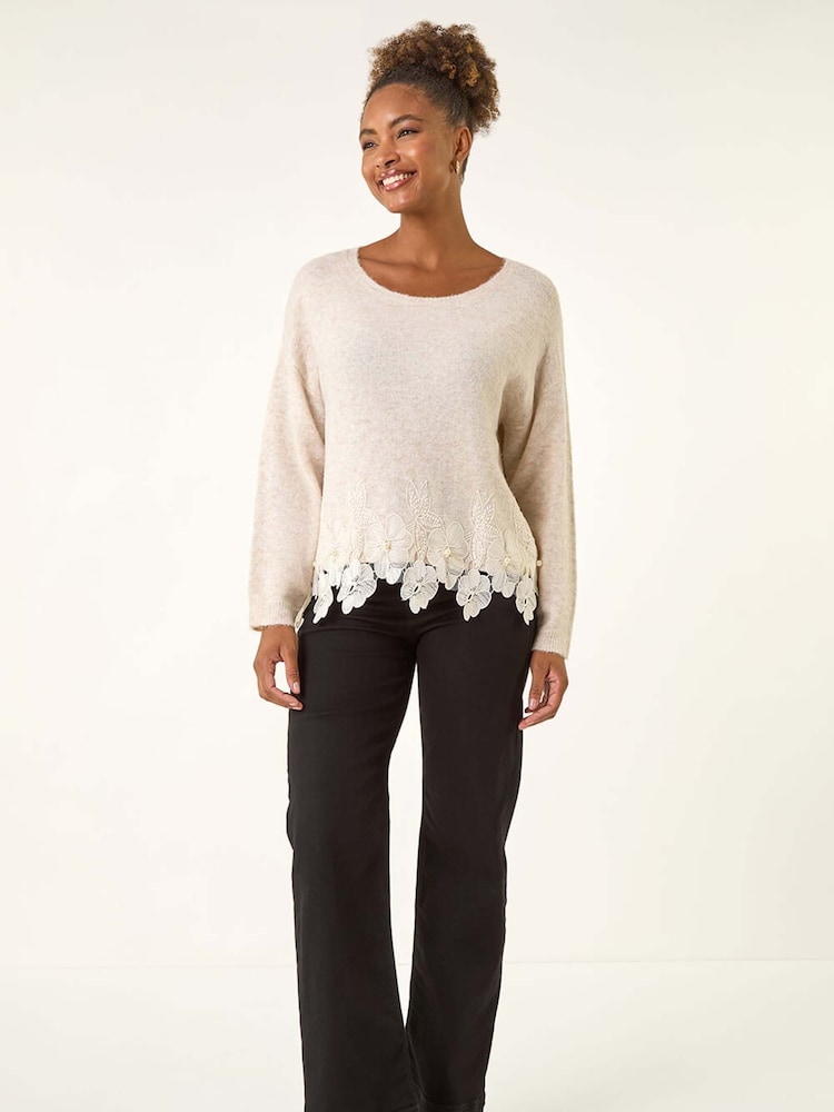 Roman Natural Lace Trim Knit Jumper - Image 1 of 5 Roman Natural Lace Trim Knit Jumper - Image 1 of 5