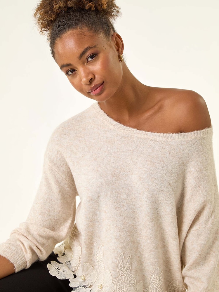 Roman Natural Lace Trim Knit Jumper - Image 2 of 5 Roman Natural Lace Trim Knit Jumper - Image 2 of 5