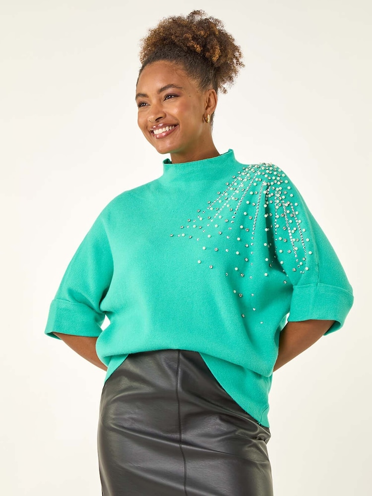 Roman Green Shimmer Shoulder Knit Jumper - Image 1 of 5