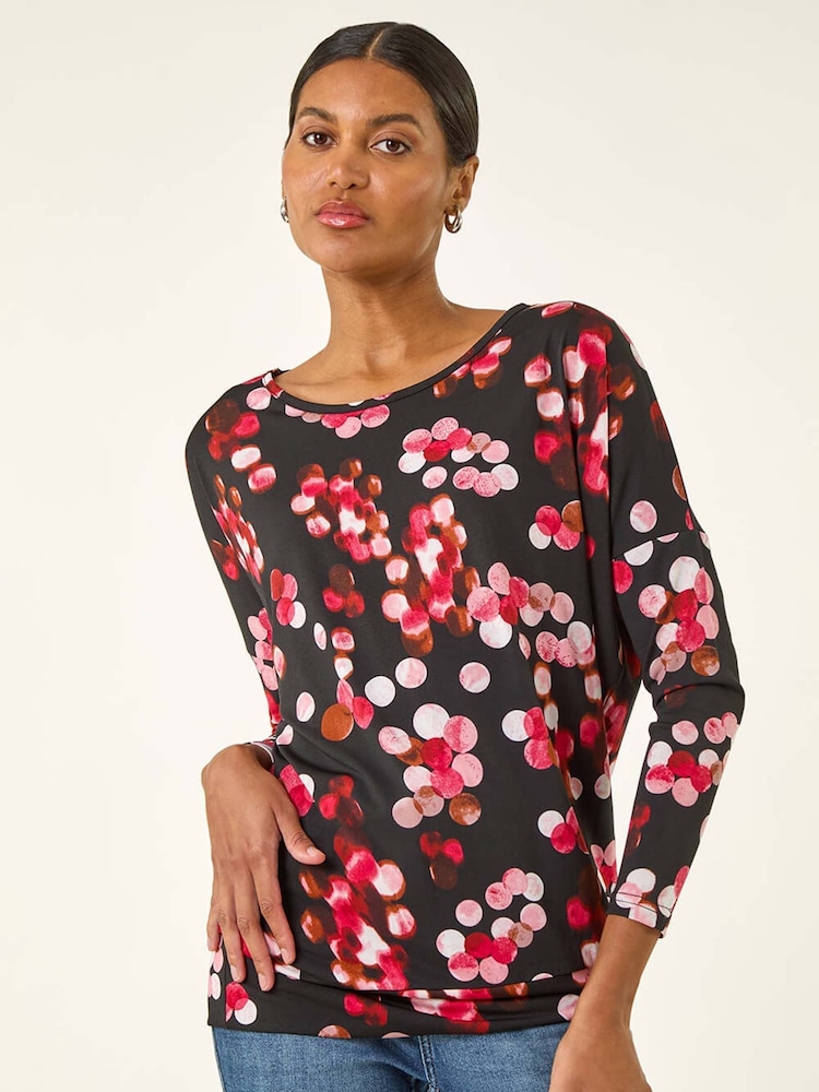 Roman Red Spot Print Band Hem Blouse - Image 1 of 5 Roman Red Spot Print Band Hem Blouse - Image 1 of 5