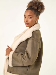 Roman Brown Borg Collar Aviator Jacket - Image 1 of 5