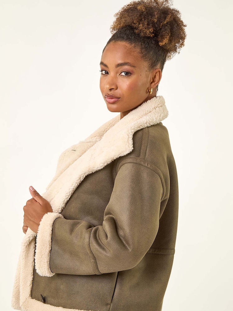 Roman Brown Borg Collar Aviator Jacket - Image 1 of 5