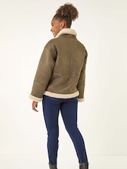 Roman Brown Borg Collar Aviator Jacket - Image 3 of 5