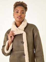 Roman Brown Borg Collar Aviator Jacket - Image 4 of 5