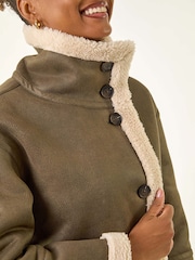Roman Brown Borg Collar Aviator Jacket - Image 5 of 5