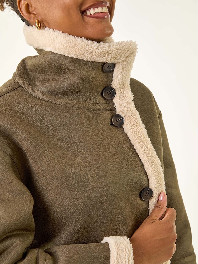 Roman Brown Borg Collar Aviator Jacket - Image 5 of 5