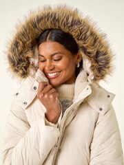 Roman White Faux Fur Padded Belt Coat - Image 5 of 5