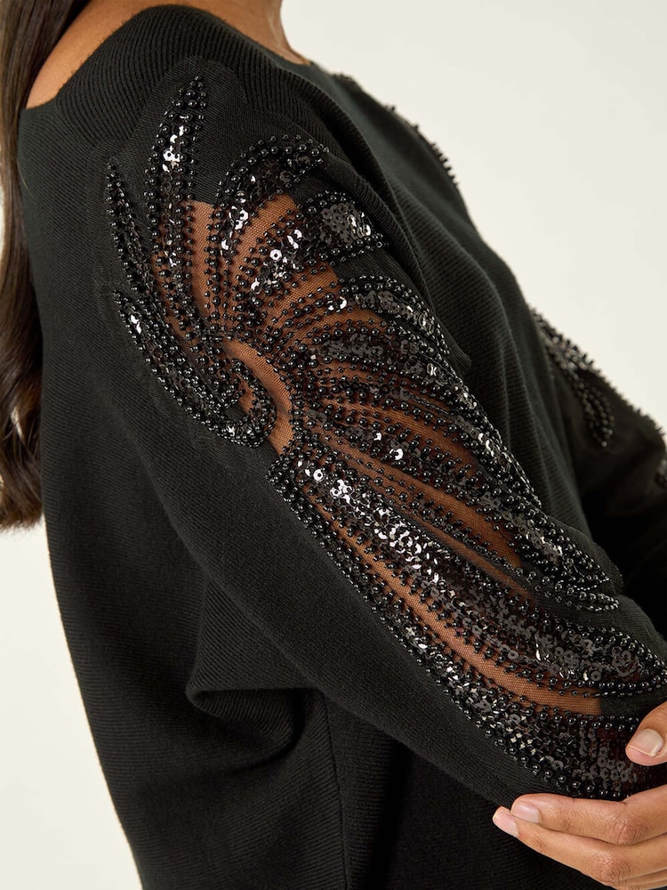 Roman Black Embellished Knit Jumper - Image 5 of 5 Roman Black Embellished Knit Jumper - Image 5 of 5