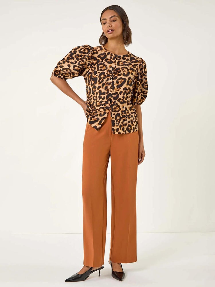 Roman Orange Long Wide Leg Stretch Trousers - Image 1 of 5 Roman Orange Long Wide Leg Stretch Trousers - Image 1 of 5