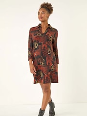 Roman Orange Patchwork Print Shift Dress - Image 1 of 5