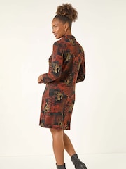 Roman Orange Patchwork Print Shift Dress - Image 3 of 5
